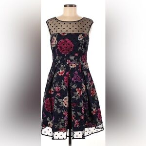 Eliza J Floral Polka Dot Dress